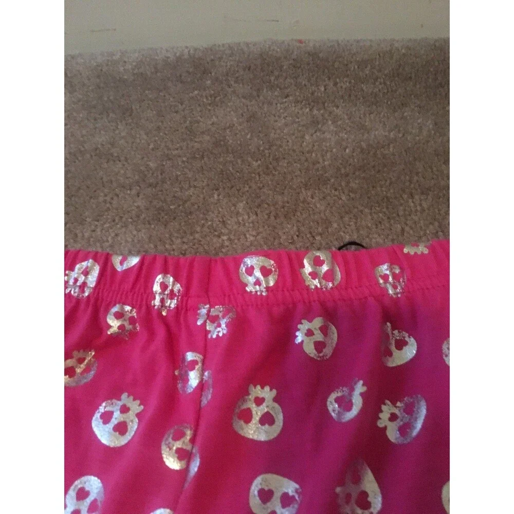 Justice Girls Pink Silver Skull Theme Pajamas Lounge Shorts Regular Fit Size 20